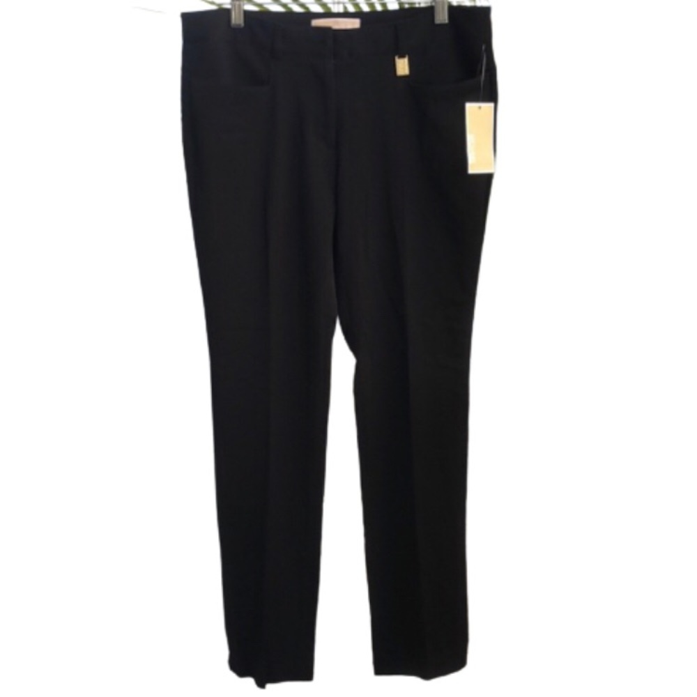 MICHAEL MICHAEL KORS BASICS black dress slacks•gold MK logo hardware•pockets•NWT